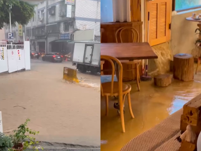 咖啡厅业者分享三峡积淹水情况。（翻摄自爆料公社）