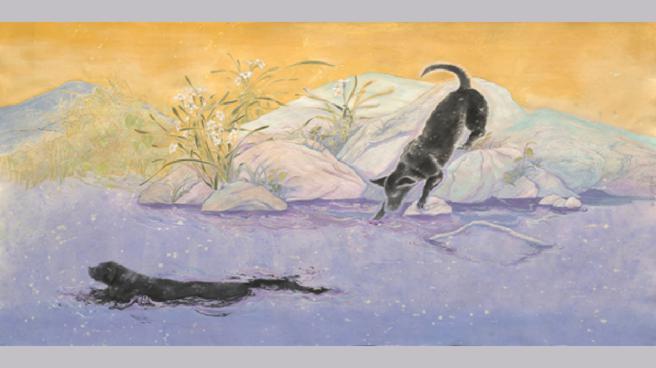 《往下往左的感官》 林郁珮／94ｘ187.5 cm│ 2020│ 水墨、礦物顏料、雲肌麻紙。（圖片來源：寶吉祥集團提供）