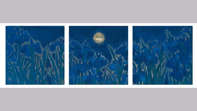 《夜鳶無盡》宋晋瑋／12ｘ36 cm (三件一組) │ 2022 │ 高知麻紙、礦物色。（圖片來源：寶吉祥集團提供）