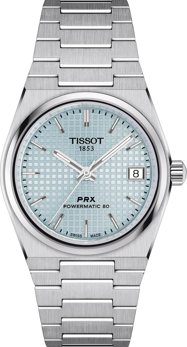 天梭表PRX自动上鍊35mm冰河蓝腕表，2万2200元。（TISSOT提供