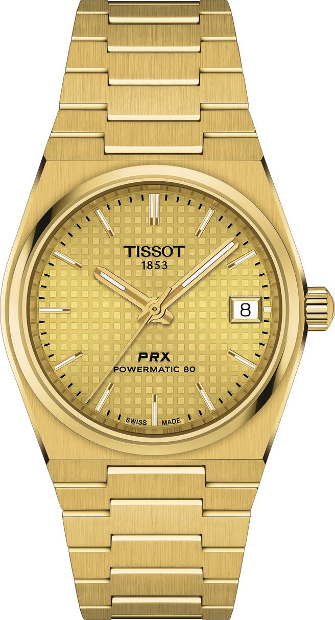 天梭表PRX自动上鍊35mm耀眼金腕表，2万5700元。（TISSOT提供）