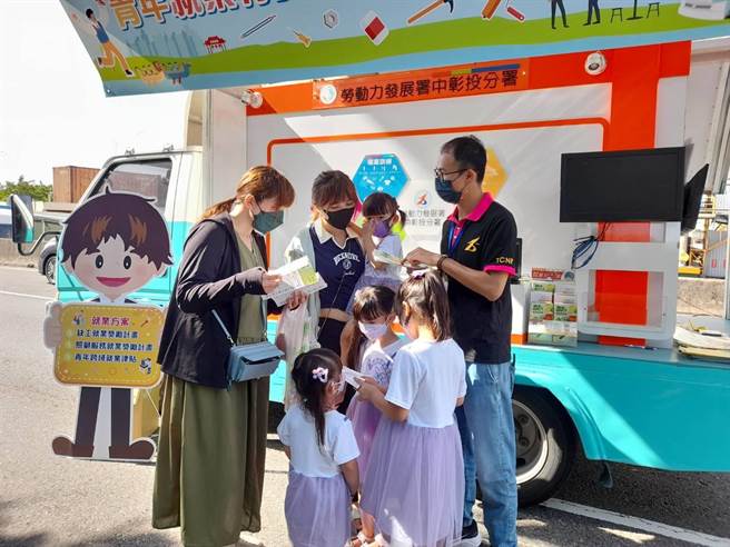 勞動力發展署中彰投分署運用「夢想載卡多」就業服務巡迴車，推出「套裝式移動徵才服務」，呼籲想求職者多利用。（中彰投分署提供）
