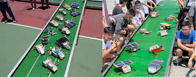 第18届全国高中职太阳能模型车竞赛总决赛日前在台北国父纪念馆外举行，图为学生专心准备比赛。（高科大提供／林瑞益高雄传真）