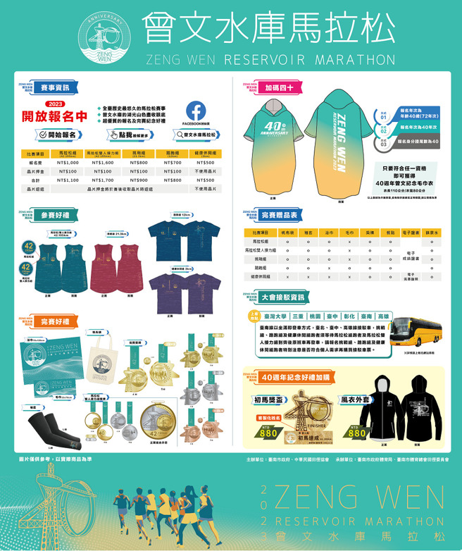 臺南市第40届曾文水库马拉松赛事资讯及报名、完赛、加码好礼。（图／臺南市政府体育局提供）