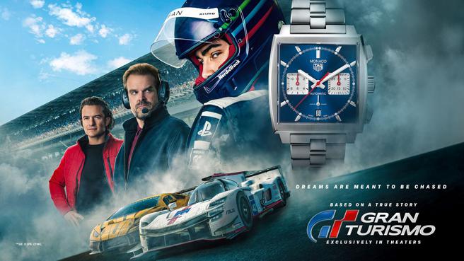 泰格豪雅Monaco系列计时腕表登上电影《GT：跨界玩家》。（索尼影业提供）