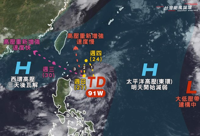 台湾颱风论坛分享准颱风苏拉的未来路径。（翻摄自台湾颱风论坛｜天气特急脸书）