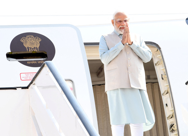 2023年8月22日，印度總理莫迪抵達南非資料照。（路透社）