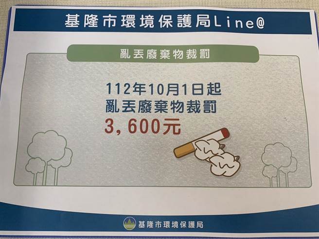▲基隆市自10月1日起，乱丢垃圾罚锾将提升至3600元。（徐佑升摄）