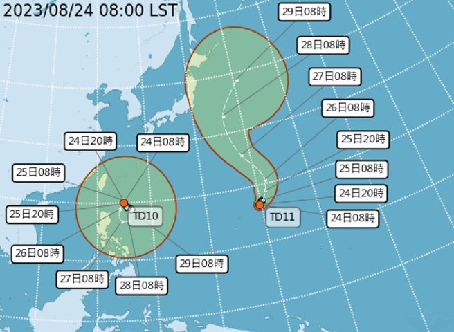 目前太平洋海面上有两的热带系统。(翻摄自气象局)