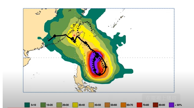 賈新興表示，蘇拉有4至5成機率在下周四從花蓮登陸，登陸後移動速度變慢，可能拉長影響時間。（翻攝賈新興YouTube）