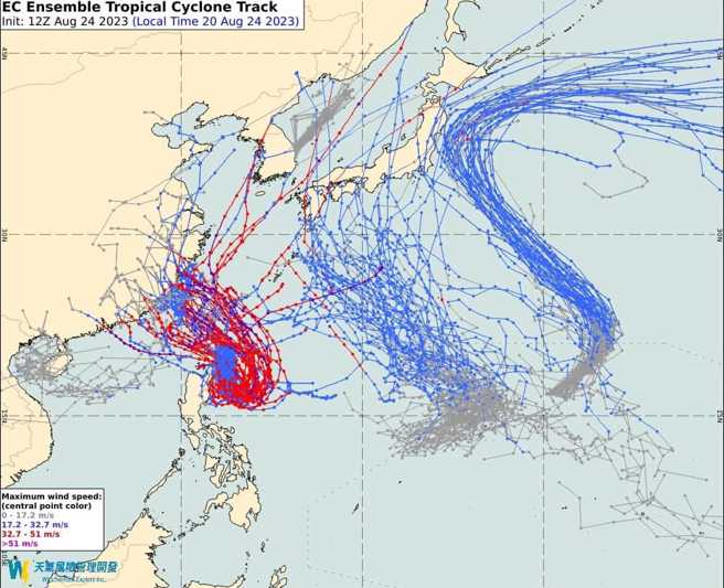 未来10天除了目前双颱之外，还有第3个热带系统可能发展。（翻摄「天气风险 WeatherRisk」脸书）
