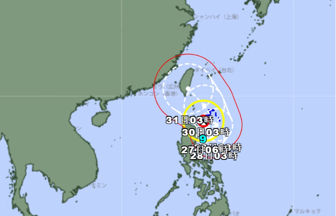 日本气象厅资料显示，苏拉下周二有机会增强为强烈颱风。（翻摄日本气象厅）