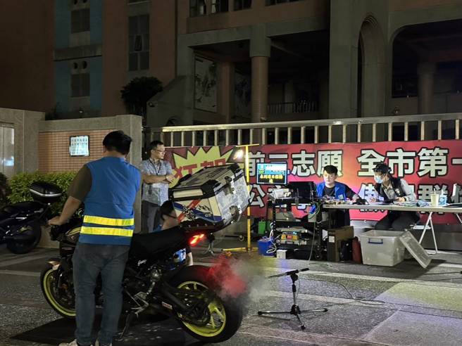 桃园警分局与环保局、监理站组成联合稽查小组，执行静桃专案，强力取缔改装噪音车。（警方提供）