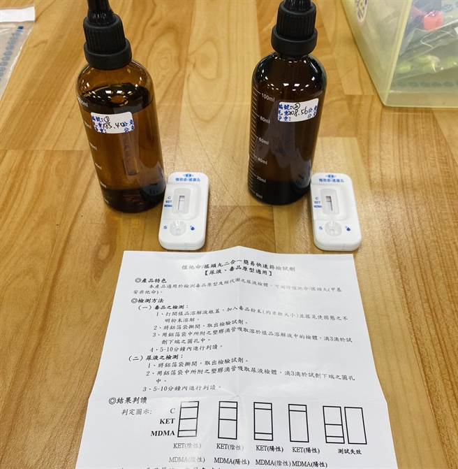 警方查获两瓶神仙水及毒咖啡包等毒品。（翻摄照片／林郁平台北传真）★《中时新闻网》关心您：保护自己、远离毒品！