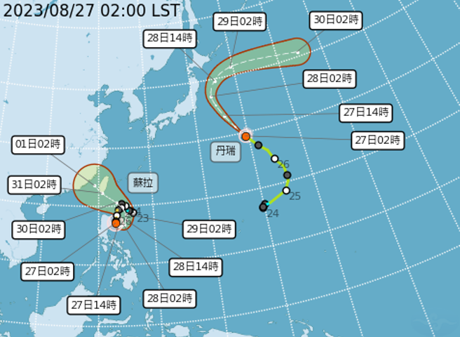 開學就放假？蘇拉轉強颱北轉 侵台時達顛峰。(圖/氣象局)