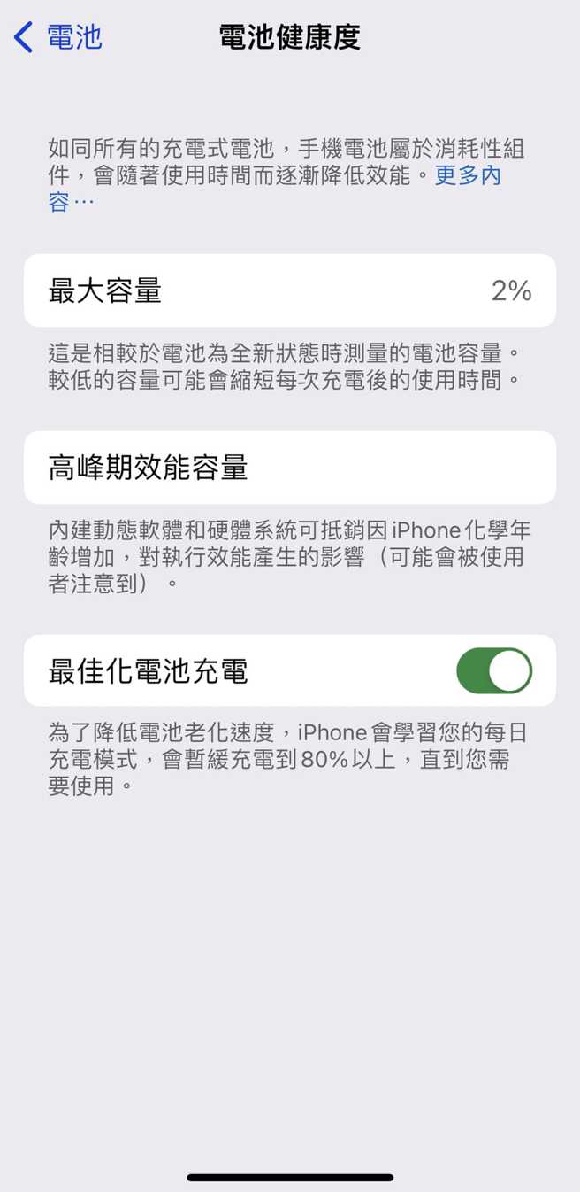 电池健康度仅剩2%，引发网友讨论。（图／翻摄自爆废公社）