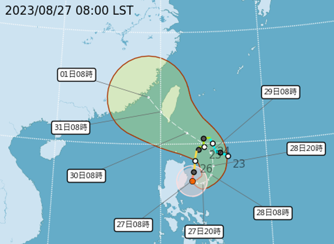 氣象局表示，不排除蘇拉颱風的暴風圈會觸陸，但是否登陸台灣有待觀察，從台灣南端登陸的機率較高。(翻攝自氣象局)