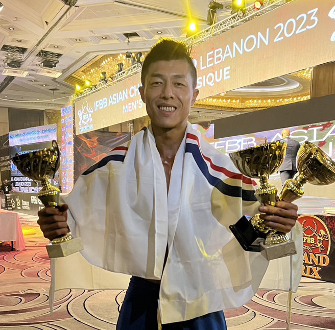陈锦煌在IFBB亚洲杯健美健身锦标赛斩获两冠一亚。（中华民国健美健身协会）