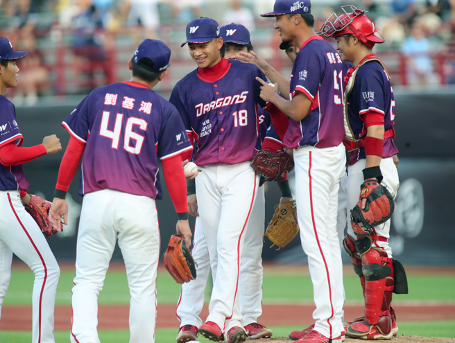 味全龙徐若熙（中）相隔674天一军先发登板，最终仅投28球、1.2局无失分。（郑任南摄）