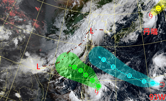 台灣附近低壓眾多，影響程度不一。（翻攝台灣颱風論壇｜天氣特急臉書）