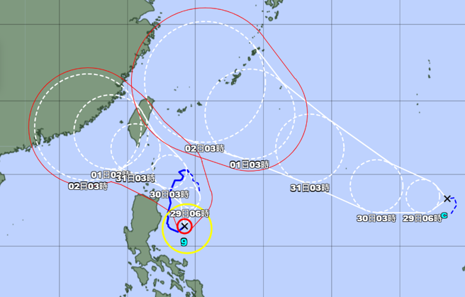 蘇拉會怎麼走？28日生成的海葵或許是關鍵。（翻攝日本氣象廳）