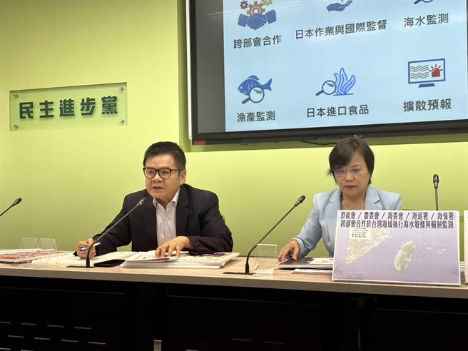 民进党团上午举行舆情记者会。由党团干事长刘世芳（右）、书记长庄瑞雄（左）出席。（黄婉婷摄）