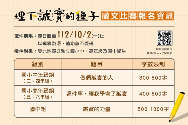 「埋下诚实的种子~永庆房屋第一届诚实徵文比赛」希望透过不同阶段的诚实经验，引导学生们了解诚实的价值。(图/永庆房屋提供)