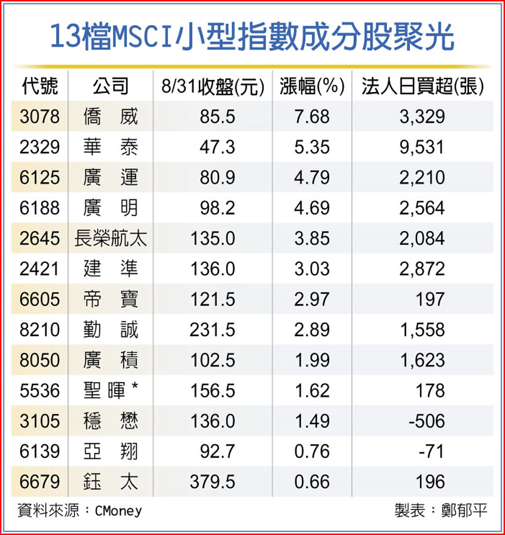 13檔MSCI小型指數成分股聚光