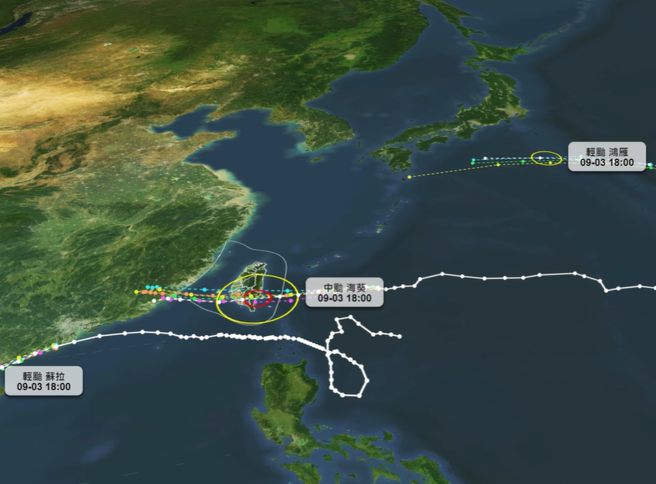 海葵偏西过程中不断南移，登陆点从一开始的北海岸，跳到台东甚至恒春半岛。（翻摄天气与气候监测网）