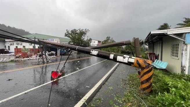 台9线宾朗路段的路树以及电线杆倒。（蔡旻妤摄）