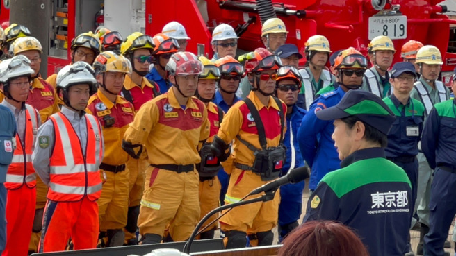 「台湾特搜队」，由副署长李永福带队赴日本参加「2023年东京都综合防灾演习」。（图／消防署提供）