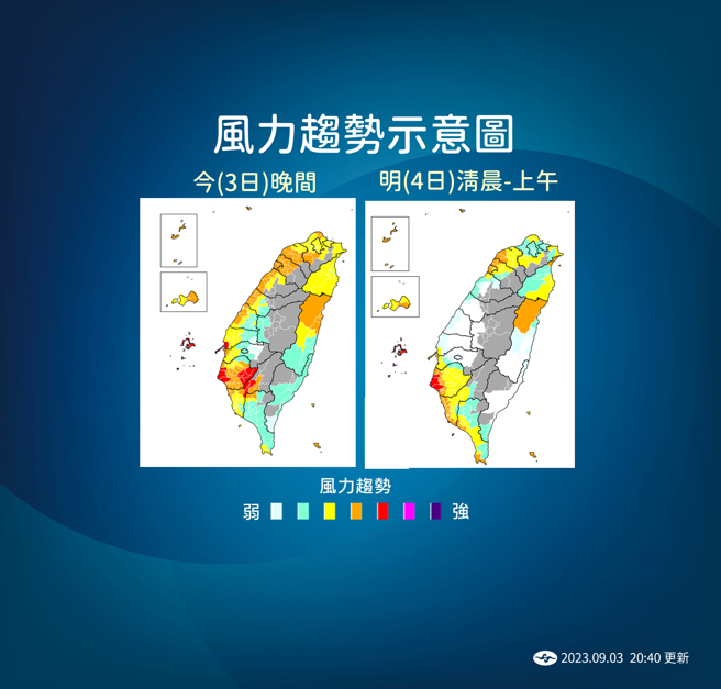 气象局分析海葵颱风影响的未来风力趋势。（气象局提供）