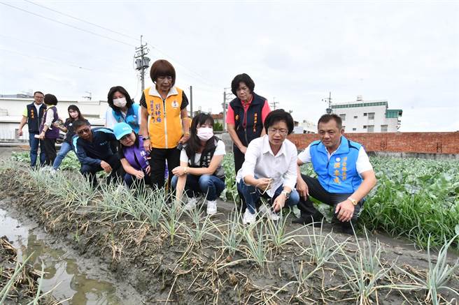 彰化县长王惠美4日下午到溪湖视察，关心花椰菜、青葱情形，提醒农民做好防颱准备。（彰化县政府提供／吴建辉彰化传真）
