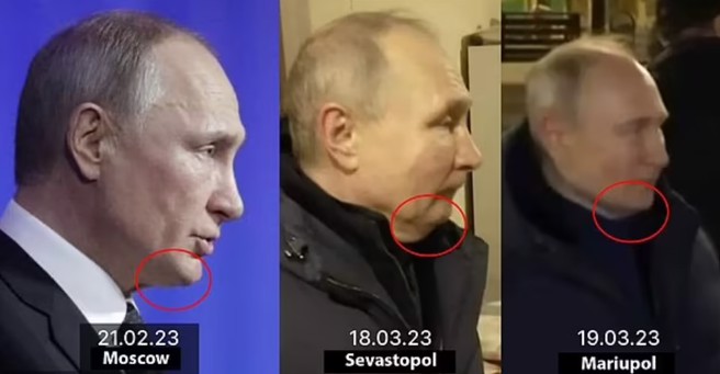 乌克兰内政部官员格拉什琴科贴出3张普丁的侧脸，下巴有明显的差别。(图/Anton Gerashchenko twitter)