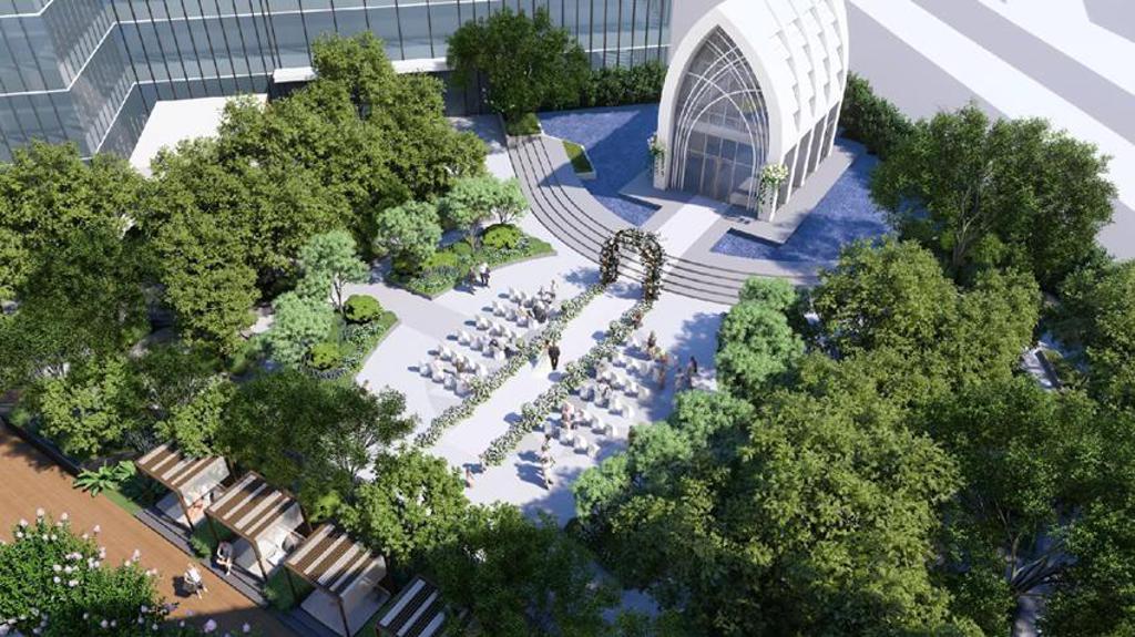台北漢來宴會廳擁有全台唯一「天空森林」戶外禮堂，預期將成為新人夢想首選場地。（圖／漢來美食提供）