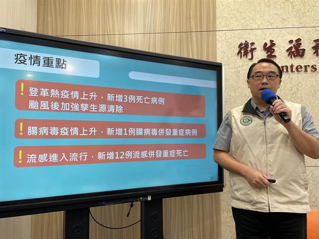 疾管署疫情中心主任郭宏伟表示，流感正式进入流行期。（郑郁蓁摄）