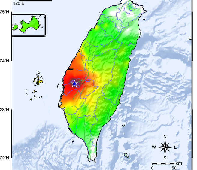 5日17时30分发生极浅层的芮氏规模5.5地震，引起网友讨论。（图／翻摄自中央气象局）