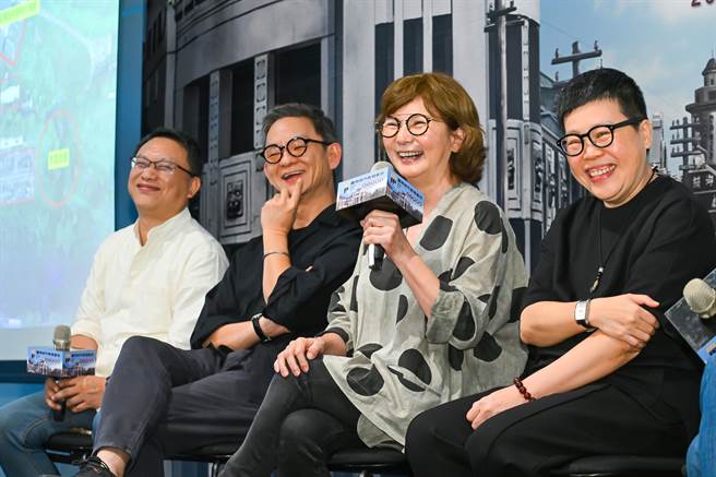 汤昇荣（左起）、曹瑞原、李烈、叶如芬出席「岸内影视基地」媒体见面会 （台南市政府文化局提供）