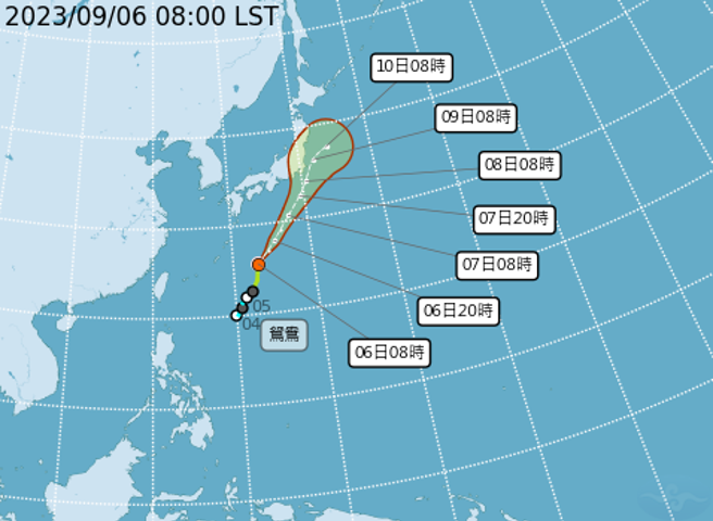 鸳鸯颱风今天上午9时的中心位置在南大东岛东方约180公里的海面上，以每小时25公里的速度朝北北东移动，目前中心气压1000百帕、近中心最大风速每秒18公尺、最大瞬间风速每秒25公尺。(图/交通部中央气象局)