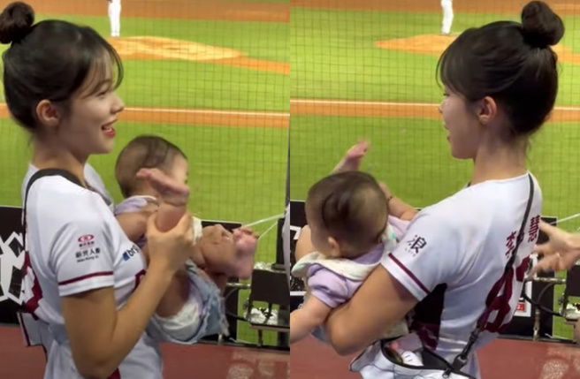 李多慧看起来相当喜欢小孩。（图／翻摄自Hsuan的YouTube）