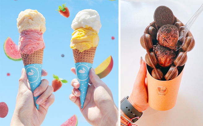 贝力冈法式冰淇淋（左）熊仔鸡蛋仔（右）参加本次大港阅冰冰品市集嘉年华。(图片提供/高市府观光局)