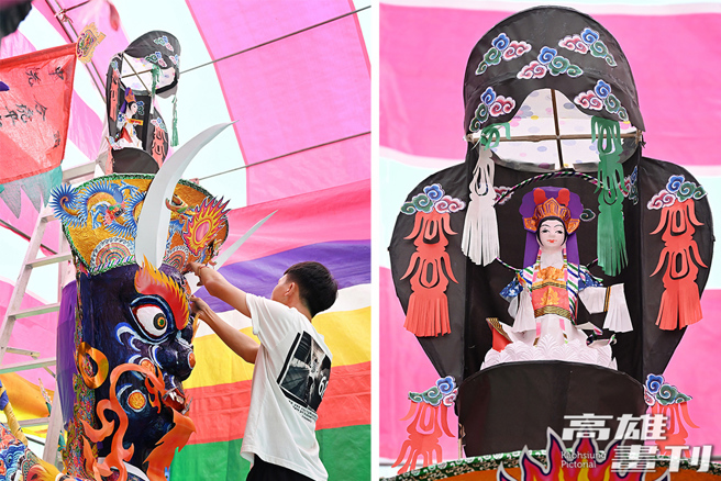 大士爷头上的观世音菩萨像也是独具特色，除为坐姿观音外，也多了绿色竹林、普陀山背景，此貌象徵不仅是被观音收服或化身为鬼王样态，更是和观音菩萨共同修行、庇荫人间大小事。(摄影/Carter)