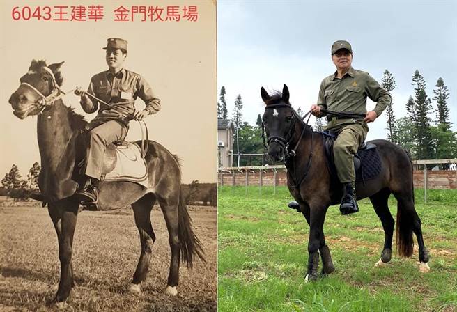 退伍上尉军官王建华一见到马匹时开心的不顾70多岁高龄一跃上马，重温当年驰骋沙场的豪气风云。(图左金门畜试所提供／图右于家麒摄)