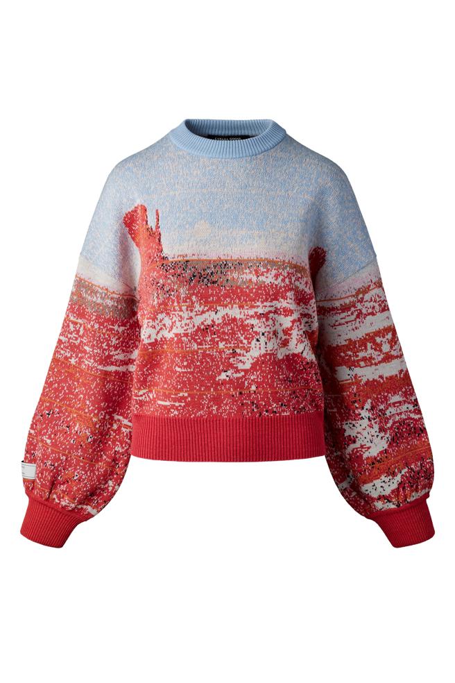 Canada Goose Landscape Wool Knit Sweater羊毛针织毛衣（纪念碑山谷红色），2万5100元。 （Canada Goose提供/林欣仪台北传真）