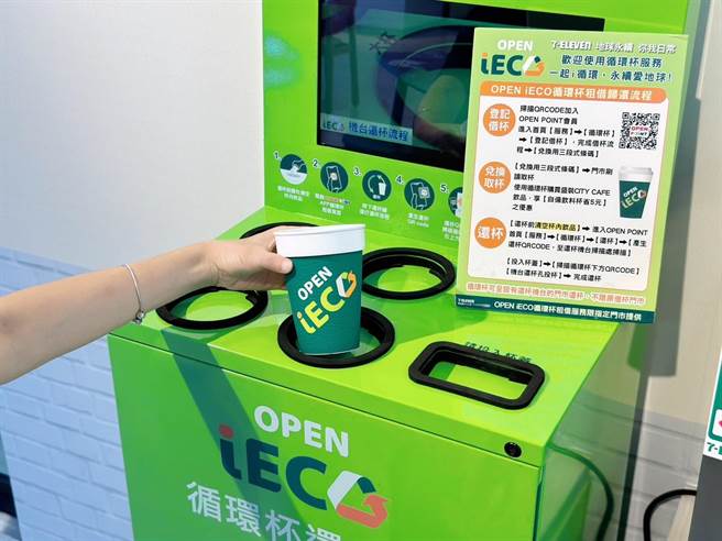 7-11超過500家門市導入統一集團自建永續循環系統「OPEN iECO循環杯機」。（7-11提供／朱世凱台北傳真）