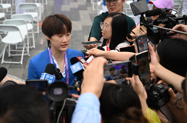 大陆亚运代表团羽球选手陈雨菲。（中新社）