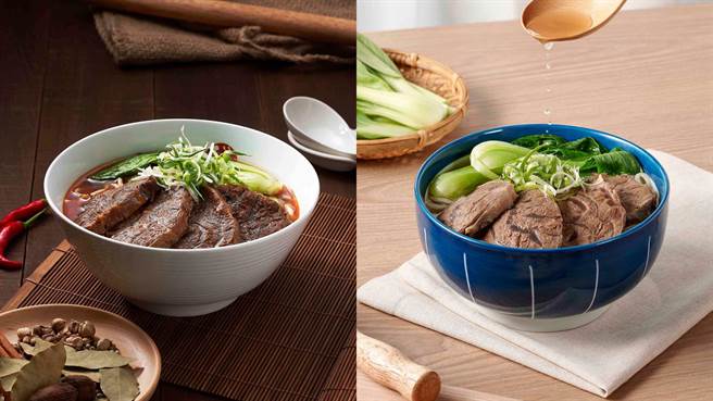 三商餐饮端出品川兰上市的「醇厚金钱腱牛肉麵」、巧福PLUS上市的「精炖腱心牛肉麵」参加台北牛肉麵节，限时尝鲜享优惠价。（三商餐饮提供／朱世凯台北传真）