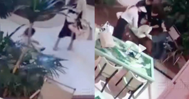 只因衣服遭女兒的冰淇淋弄髒，女子竟然拿板凳猛砸女兒。（圖／翻攝自微博）