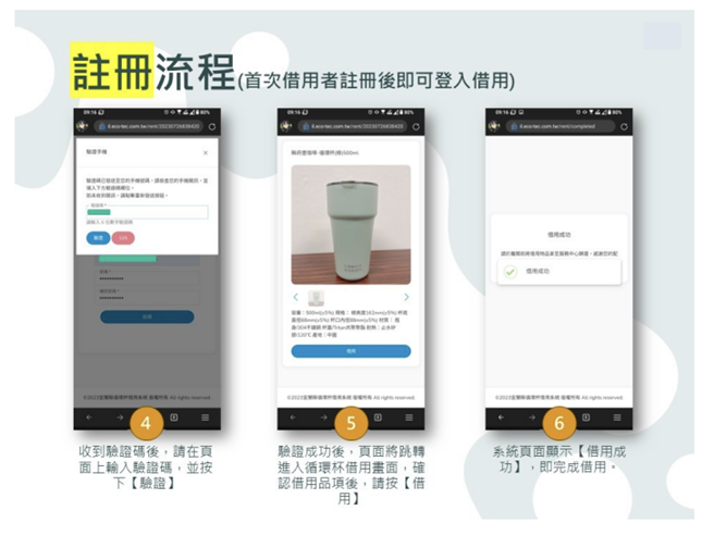 「来宜杯」租借系统操作页面。（宜兰县环保局提供／吴佩蓉宜兰传真）