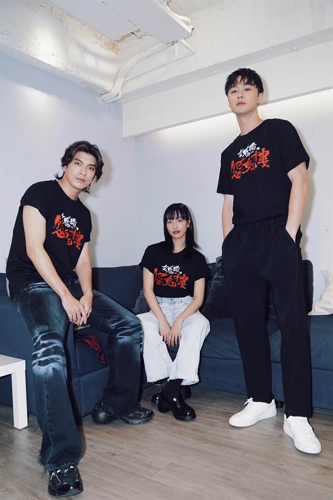 林哲熹（左起）、王渝萱、施柏宇出席《女鬼桥：怨鬼楼》媒体联访。（传影提供）